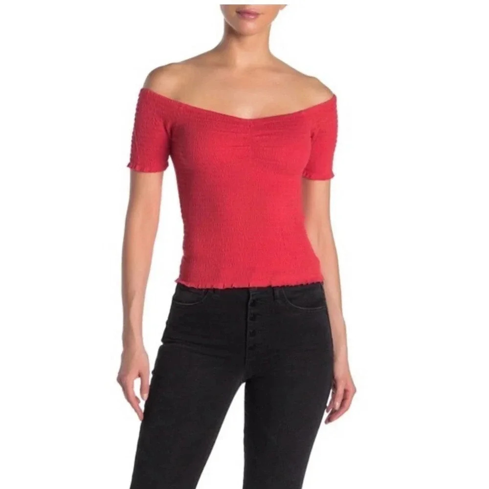 BP Women's Cherry Red Bandeau Neck Smocked Top Plus Size 4X NWT v6x